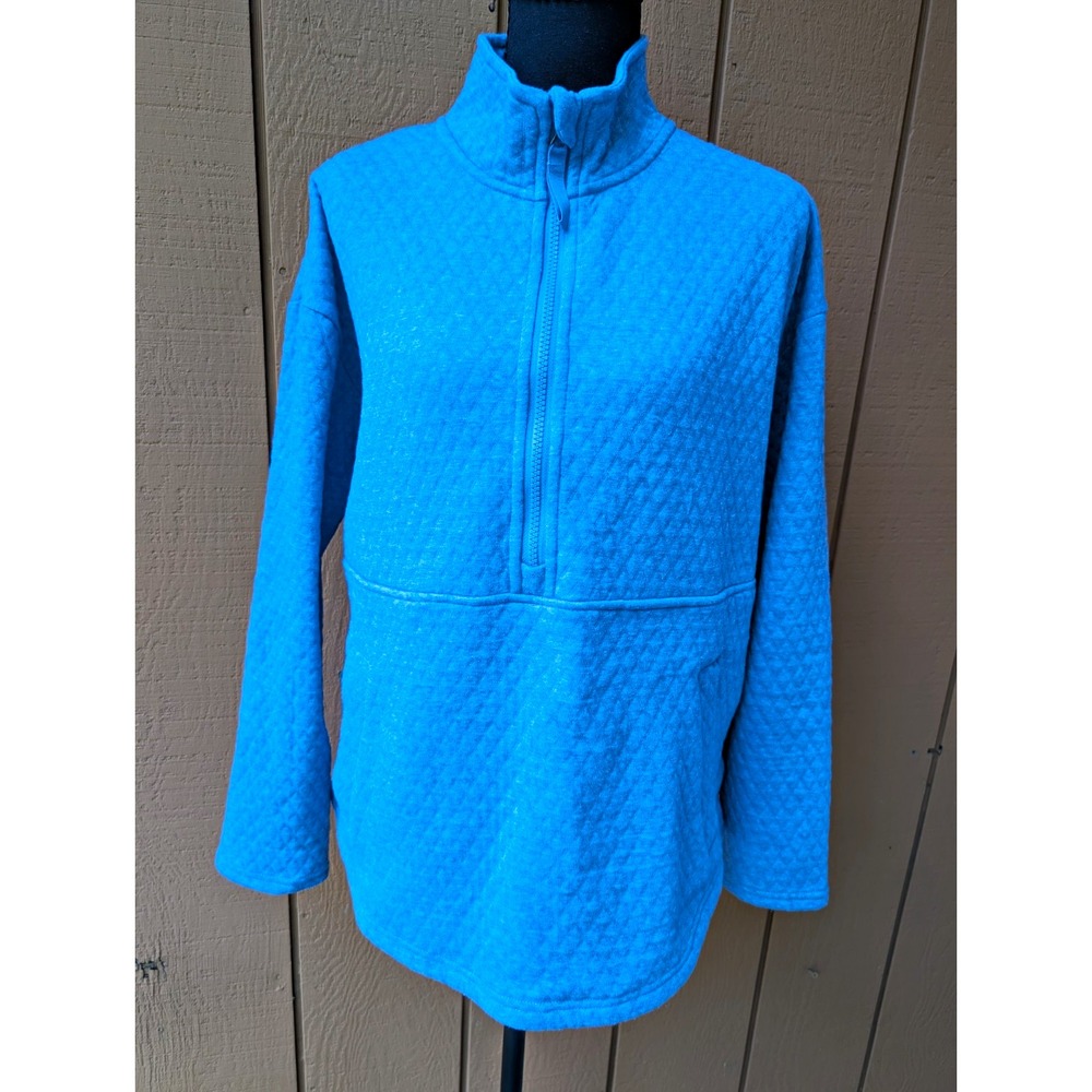 Eddie Bauer Womens M Blue Quilted 1/2 Zip Mock Neck Sweatshirt
